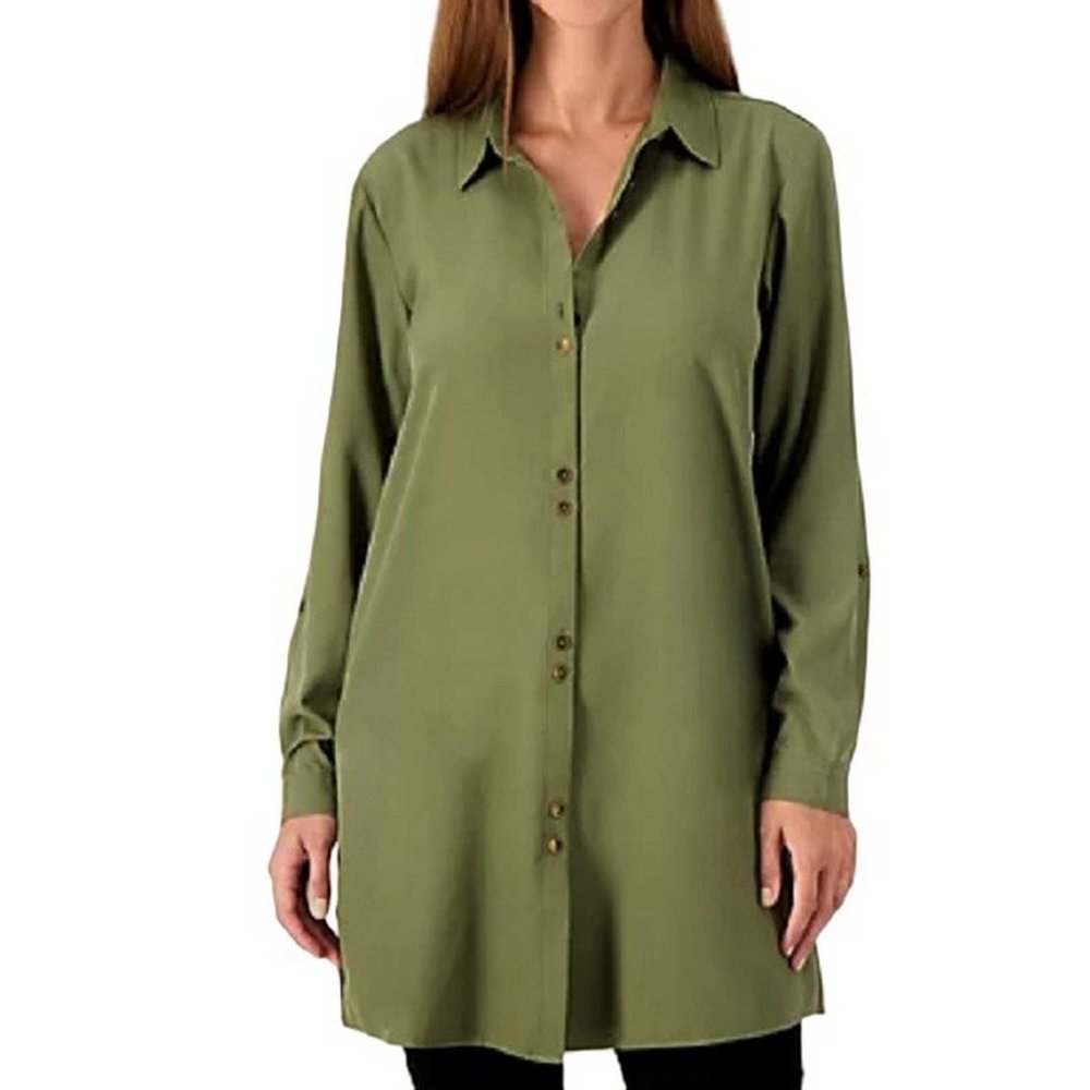 Susan Graver Petite Stretch Woven Button Front Duster X LARGE PETITE (866)